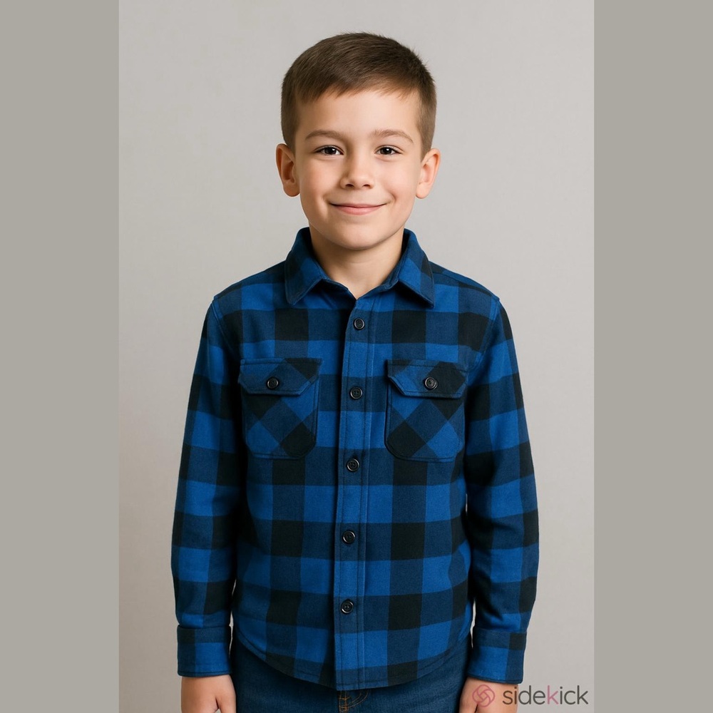 Amnesia Blue Buffalo Check Plaid Shirt Size S (fits Junior 12-14Y)